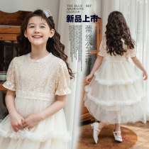 Girls  dresses Western style middle and large childrens summer clothes 2021 new dress mesh princess dress childrens embroidered lace skirt