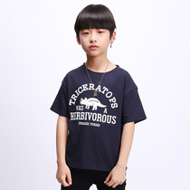 Boys short-sleeved childrens cotton childrens clothing T-shirt middle-aged childrens bamboo cotton summer half-sleeve boy dinosaur clothes tide