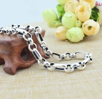 Mens necklace coarse personality bully retro Thai silver chain sub Korean version 925 pure silver female long fur coat chain l circle chain