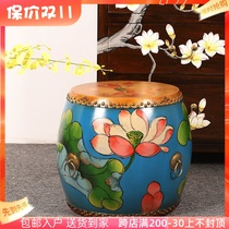 35CM drum stool new Chinese furniture solid wood shoe changing stool leather drum painted pouf dressing low round stool characteristic low stool