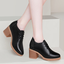 Autumn shoes black British small leather shoes increased 2021 autumn new all-match wedge heel thick heel high heels work shoes