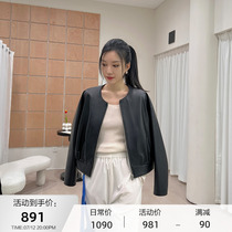 MSBEAST Solid Cut Imported Sheep Leather Leather Leather Clothing Jacket Woman Round Collar Short Zipped Leather Jacket