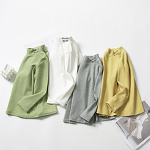 Male and female warm half height collar Long sleeves T-shirt autumn winter style pure color 100 lap pure cotton children lingerie for undershirt Korean version