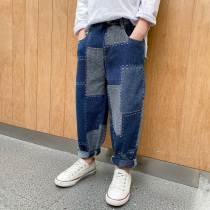 Boys wear autumn jeans 2021 New Korean version of foreign style splicing fashionable father pants children childrens big tide