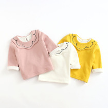 Baby girl plus velvet T-shirt autumn and winter 2019 new girls long sleeve top baby solid color thick warm base shirt 3