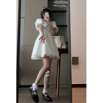 Xiaoyu MONAs white cute bow waist waist milk sweet princess dress birthday date slim dress