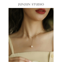 JUNJUN Classic Y Word adjustable with single freshwater pearl USA 14k Note Gold Baugold Lock Bone Chain Temperament 100