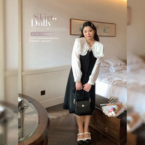 ALIN Custom big code woman dress Fat sister mm French Petal Collar Shirt Shade slim black suit Lions dress