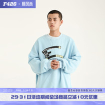 (F426 official store)Tide brand couple hip hop blue smiley round neck sweater mens autumn and winter models tooling long-sleeved