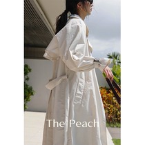 MICHELLY MO trench coat womens long thin loose over the knee Hepburn wind temperament goddess fan coat coat