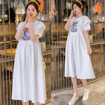 Pregnant women dress summer senior feeling long knee loose short sleeve skirt summer dress hipster maternity Foreign