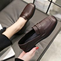 Square head single shoes womens 2021 new spring Korean edition wild one pedal lazy small leather shoes casual student loafers