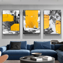 Hand-painted abstract oil painting yellow block three-dimensional texture porch decoration painting modern simple living room sofa triple hanging painting