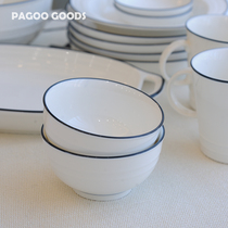 PAGOO Nordic Fields Garden Wind Blue Side Ceramic Home Soup Pan Flat Pan Dish Rice Bowl Soup Bowl Soup Spoon Sauce