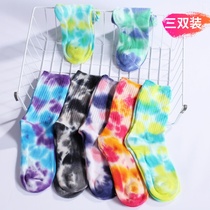 MLTDKXX pile socks medium tube thick needle wool socks Tie-dyed gradient color mens and womens socks autumn and winter tide socks