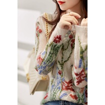 Boo Pala heavy glowing flower embroidery jungle flower fairy Cashmere Mohair hollow thin sweater