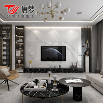 The whole house light luxury TV background wall Tang Meng tile duplex villa living room floor tile interior decoration design renderings