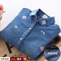 Girl shirt children plus velvet autumn and winter middle-aged girl warm denim thick shirt Treasure Girl