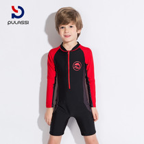 Plush Children's Swimsuit Boys' One-piece Kids' Quick Dry Korean Flat Angle Quick Dry Long Sleeve Children's Sunscreen Swimsuit