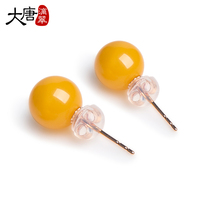 Datang Didi Cui 18K gold inlaid amber beeswax earrings yellow honey round beads earrings gift for girlfriend