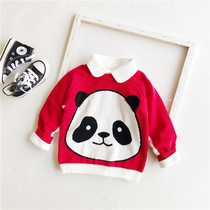 Autumn and Winter Boy Girl Panda Pure Cotton Sweater Baby Soft All-cotton Children Knitted Sweater New Year Red Tide