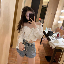 White off-shoulder shirt womens 2021 summer new sexy super fairy word shoulder top temperament fairy foreign style T-shirt