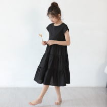 2022 Summer Childrens Clothes Black Slim Girls High Waist Mori Line Big Swing Dress Big Boy Ruffled Princess Dress