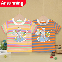 Baby short-sleeved cotton summer childrens T-shirt Childrens baby top half sleeve summer thin Lycra star rabbit