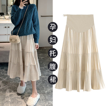 Half-body skirt autumn and winter long pleated skirt skirt maternity skirt season long thick small belly a large size CC