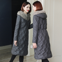 zqqz leather down jacket women long 2021 new fashion fox fur collar sheep leather jacket D176