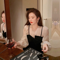 European station 2020 autumn new light cooked design sense small fragrance super fairy socialite suspender dress two-piece set of women