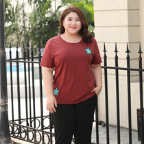 Q summer dress large size T-shirt female loose belly cover short sleeve T-shirt fat mm200 kg plus fat increase fat body shirt