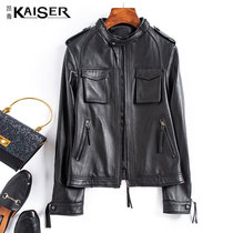 Kaiser Caesar autumn and winter Ladies Short stand collar leather jacket slim sheep leather motorcycle jacket