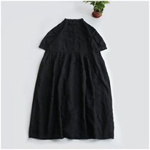 Rework embroidered linen short sleeves Long skirt Japanese style vintresses Imperial Court Windy Width H Pine dresses Department of Arts Summer Europe