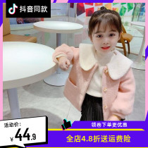 2021 Spring and autumn new girl jacket Childrens Han version of the Korean Air Rabbit ears big capsize The baby blouses the baby blouses