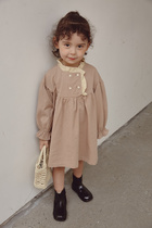 Childrens clothing girls dress autumn and winter cotton long sleeve jacket Korean dress round neck lace shirt foreign atmosphere Joker