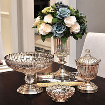 Luxury European modern glass fruit plate living room creative coffee table crystal glass fruit plate vase set decoration