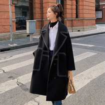 Woolen coat womens long model 2021 autumn and winter New senior sense small fat mm large size woolen coat coat coat