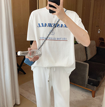 A tea and Agu white letter printed short sleeve T-shirt mens Tide brand early spring new trend casual loose top