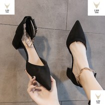 Metal Buckle High Heels Women 2020 new fashion hollow pointed shoes spring and summer Joker thick heel single shoes