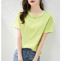 Foam-based pure cotton short sleeve T-shirt lady temperament minus 2021 Summer new fashion Loose Conspicuic Blouse