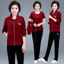 Middle Aged Mother Dress 2020 New Autumn Clothing 40 Year Old 50 50 Mid Aged Gold Velvet Sports Suit Women Spring Autumn Three Sets
