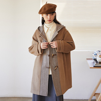 omont egg tarts retro gaggle splicing horns buttoned wool coat with a long fur coat in the middle of the winter