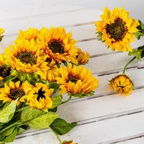 Sunflower simulation flower small bouquet decorations ornaments living room Large bunch landing sunflower fake flower single branch number photo