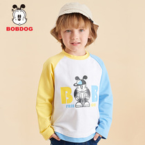 Babu bean childrens clothing flagship store Boys long-sleeved T-shirt spring and autumn splicing contrast color childrens top foreign tide
