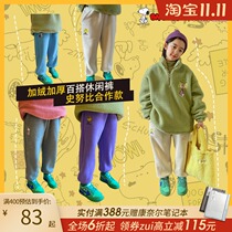 Big girl 2021 spring dress Snoopy solid color casual sweatpants plus velvet childrens foreign atmosphere Joker red pants tide