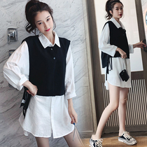 Pregnant women autumn set 2021 new large size vest shirt fashion pregnant women dress long two-piece tide