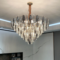  Postmodern light luxury chandelier Duplex building living room large chandelier Villa hall Crystal lamp Rotating staircase lamp Long chandelier