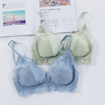 With ultra-thin steel-free circle bra lace breathable French triangle cup haze blue silk lining underwear