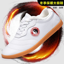 Tai Chi Shoes Soft Bull Leather Beef Tendon Bottom Women Sports Martial Arts Shoes Mens Winter Plus Suede Warm Taijiquan Kutian Shoes